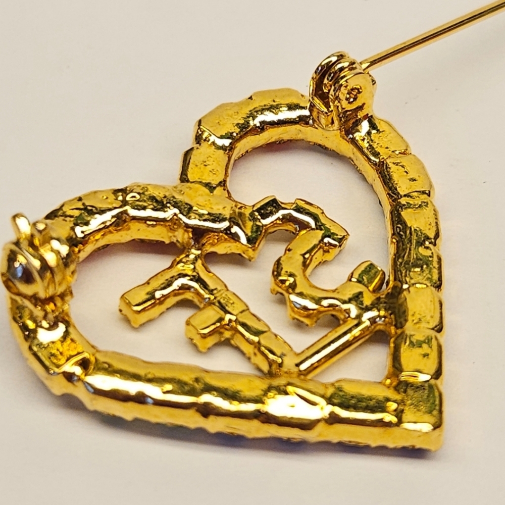 Colorful Rhinestone Heart Brooch - Picture 8 of 10